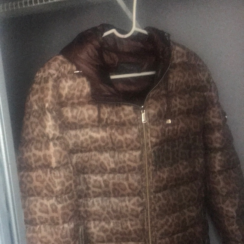 Calvin Klein Brown Leopard Print Puffer Jacket